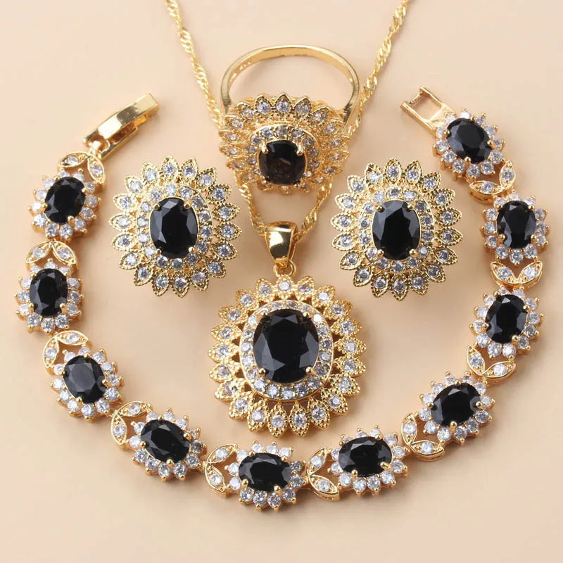 18K Gold Sunflower Bridal Jewelry Set