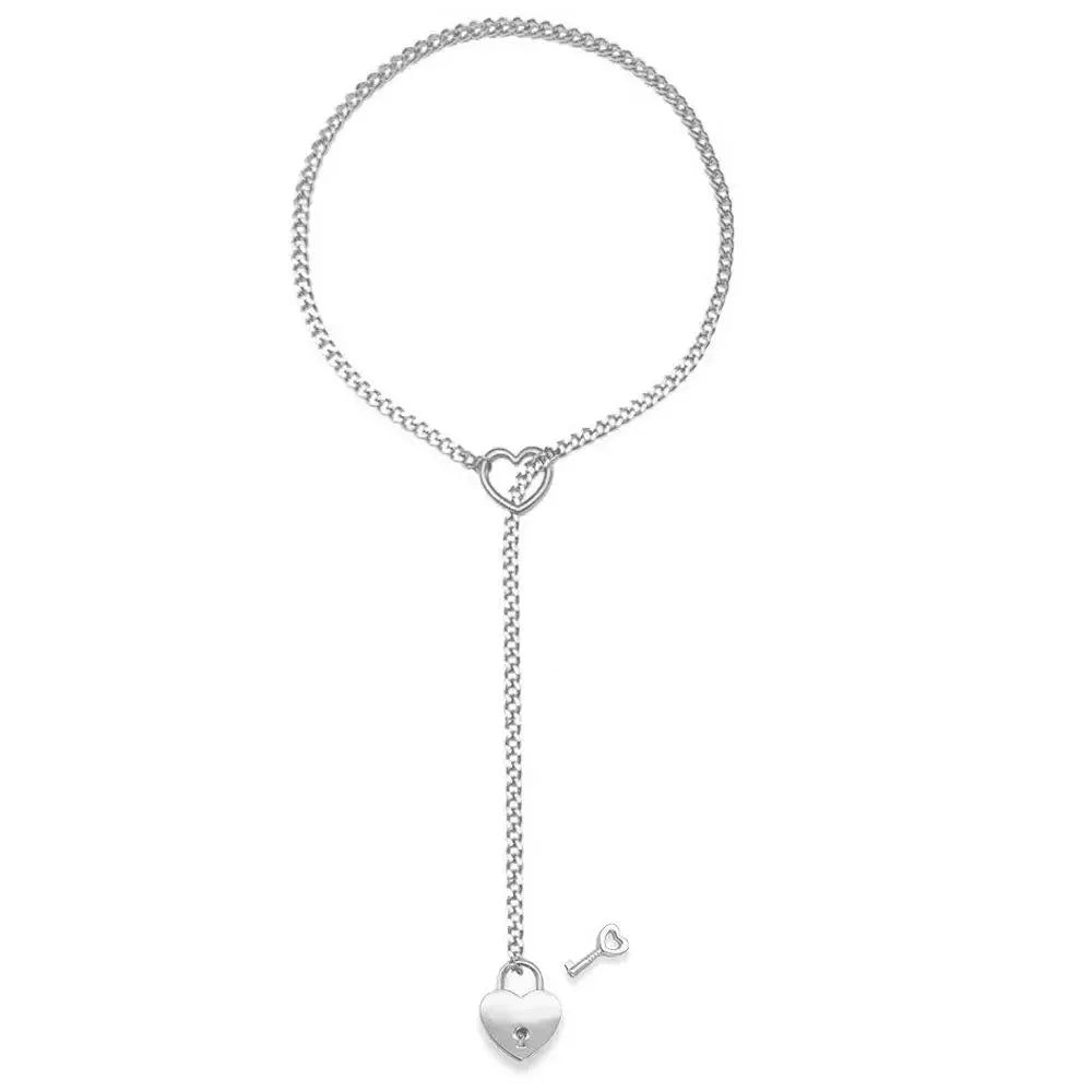 Adjustable Heart O-Ring Punk Rock Cuban Chain Necklace