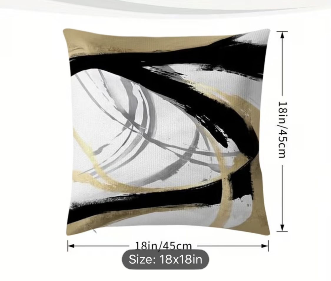 Abstract Gold & Black Marble Pillow Cover Set -18x18 Modern Luxe Accent Cushions (Set of 2 No Inserts)