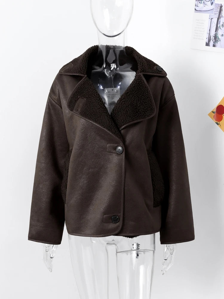 Double Sided Fur One Jacket Cotton Clothes Lamb Wool Coat Leather Jackets Women's Warm Loose Thick Lapel Fashion Casual Overcoat