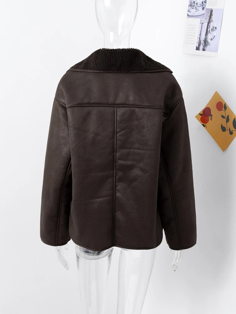Double Sided Fur One Jacket Cotton Clothes Lamb Wool Coat Leather Jackets Women's Warm Loose Thick Lapel Fashion Casual Overcoat