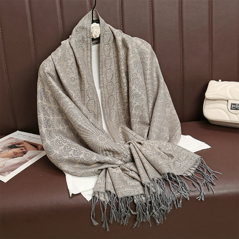 2025 Luxury Thick Cashmere Scarf for Women – Printed Pashmina Wrap, Travel Poncho & Warm Winter Shawl