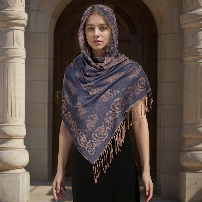 2025 Luxury Thick Cashmere Scarf for Women – Printed Pashmina Wrap, Travel Poncho & Warm Winter Shawl