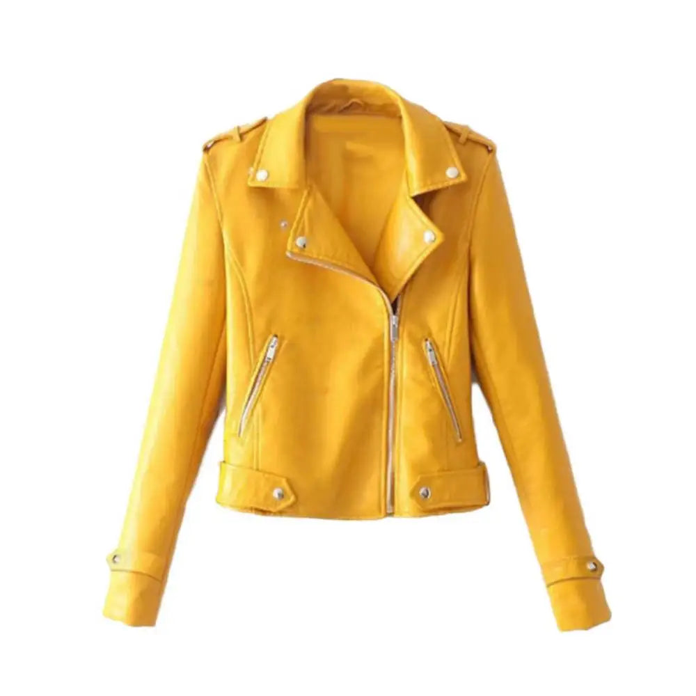 Plus Size Short Zipper PU Leather Jacket – Women’s Autumn Slim Fit Faux Leather Coat