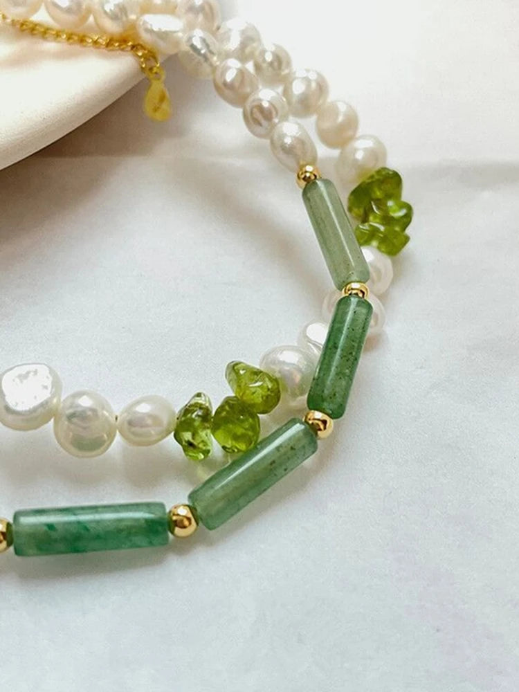 Natural Jade & Freshwater Pearl Necklace – Ethnic-Style Clavicle Chain with Ancient Wind Charm for Women