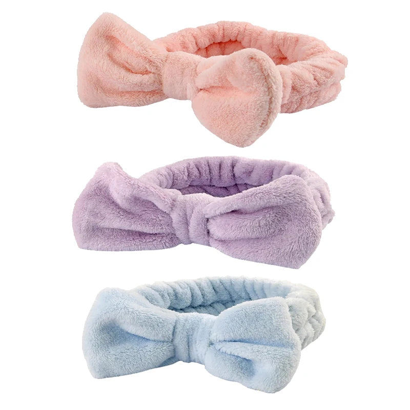 Women's Bow Headband & Wristband Set – Soft Elastic Towel Material for Face Washing, Makeup, Skincare, Yoga & Shower Use