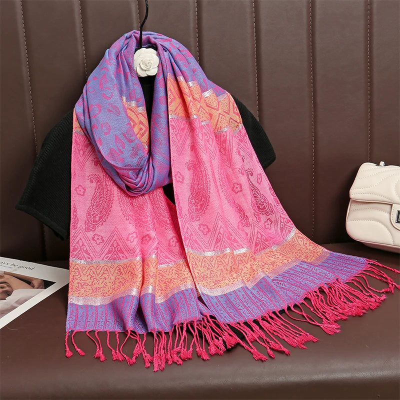 2025 Luxury Thick Cashmere Scarf for Women – Printed Pashmina Wrap, Travel Poncho & Warm Winter Shawl