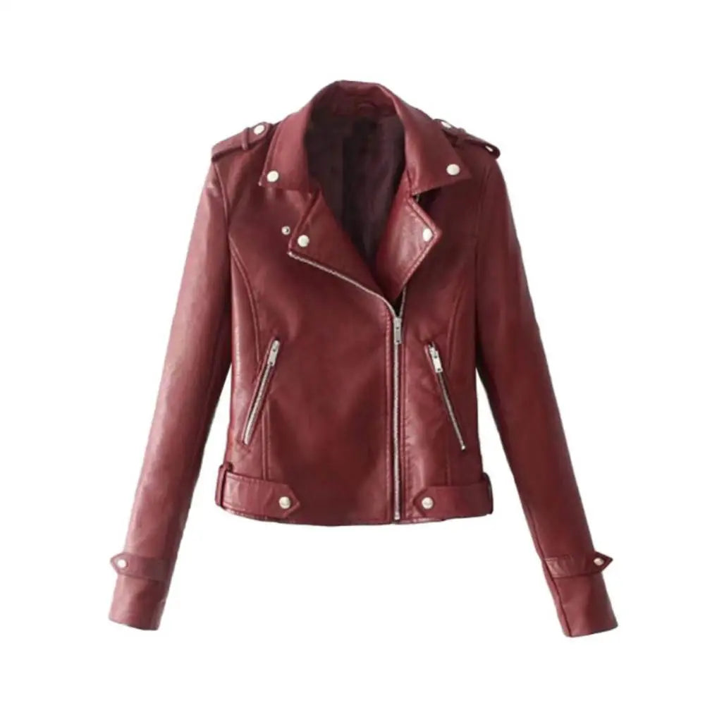 Plus Size Short Zipper PU Leather Jacket – Women’s Autumn Slim Fit Faux Leather Coat