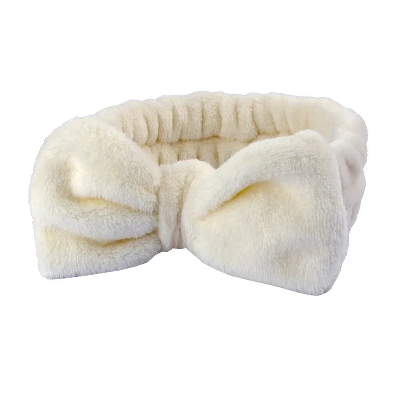 Women's Bow Headband & Wristband Set – Soft Elastic Towel Material for Face Washing, Makeup, Skincare, Yoga & Shower Use