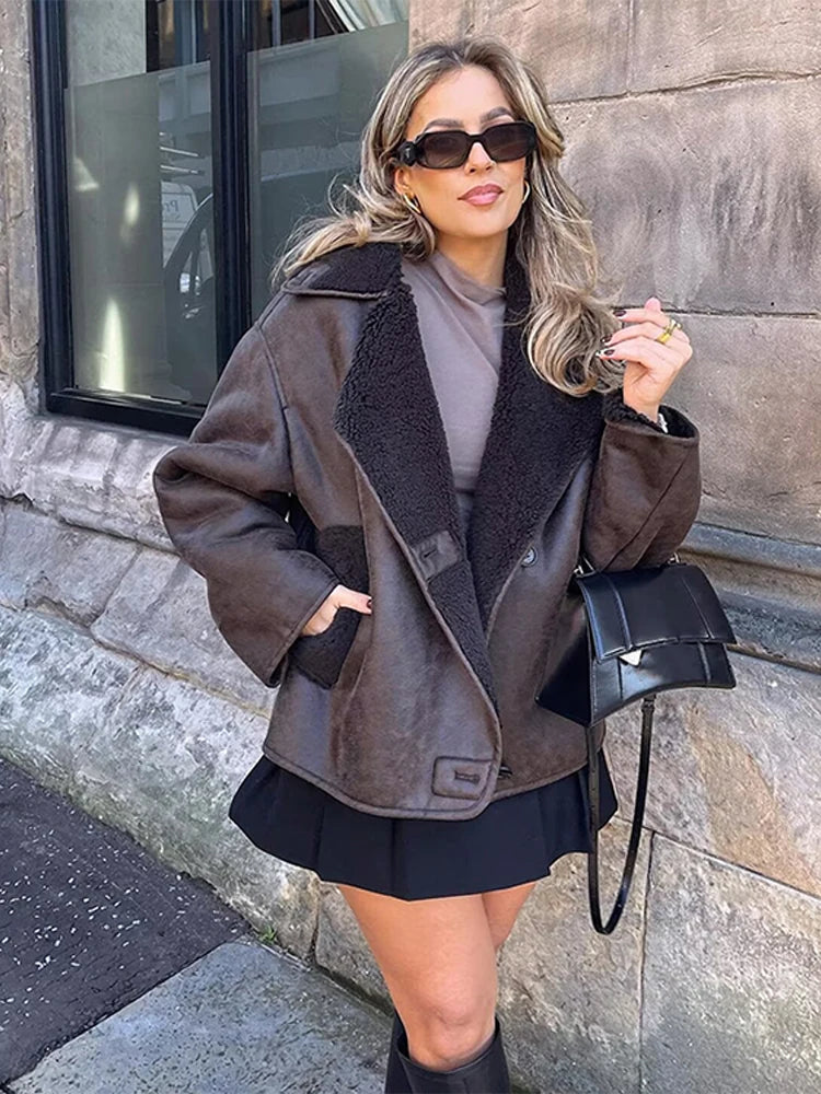 Double Sided Fur One Jacket Cotton Clothes Lamb Wool Coat Leather Jackets Women's Warm Loose Thick Lapel Fashion Casual Overcoat