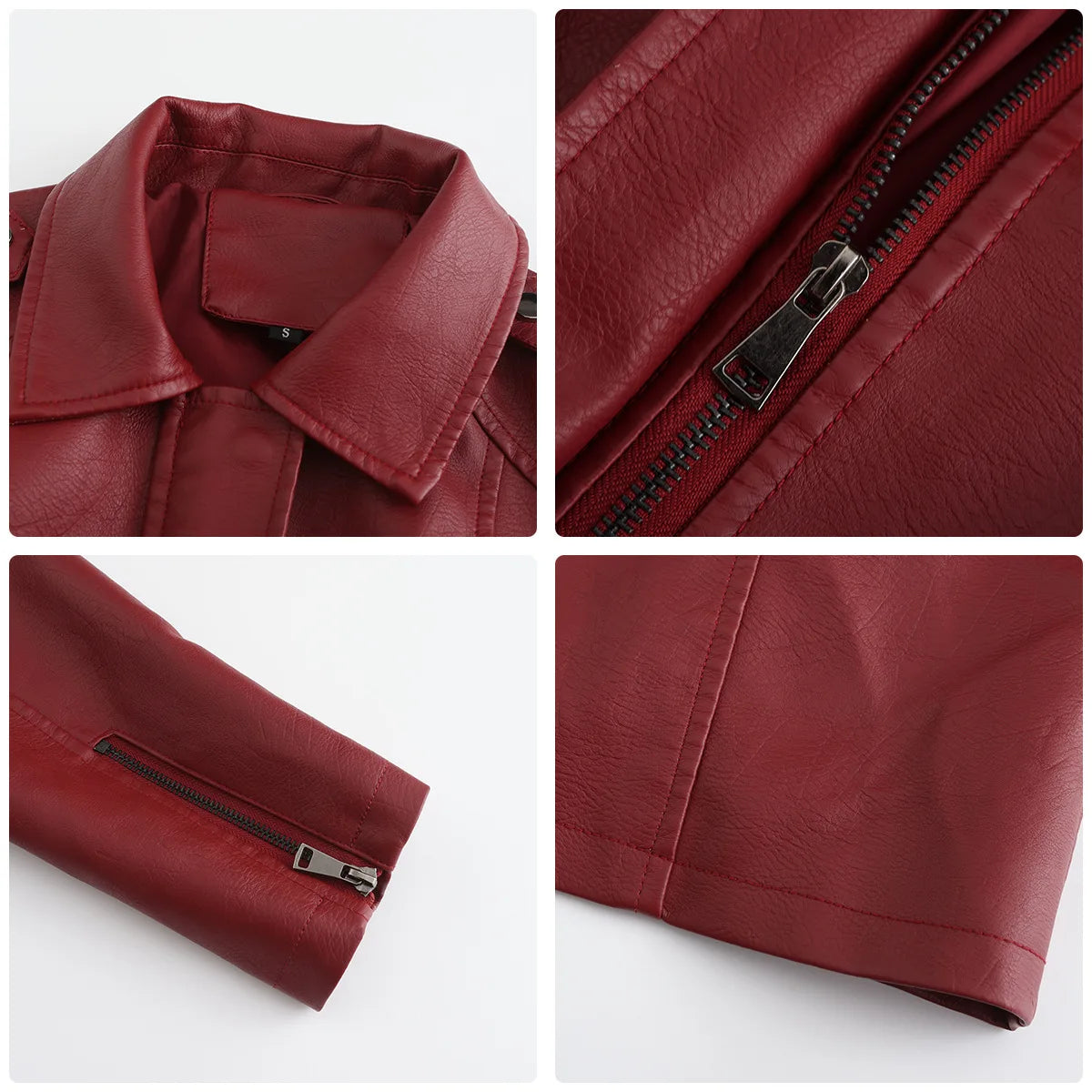 Red Long Waist Lace-up Leather Jacket Women's Long-sleeved Lapel PU Windbreaker Jacket Fashion Female Single-breasted Overcoat