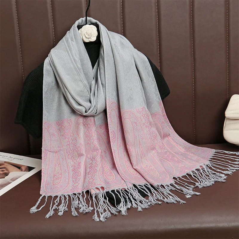 2025 Luxury Thick Cashmere Scarf for Women – Printed Pashmina Wrap, Travel Poncho & Warm Winter Shawl