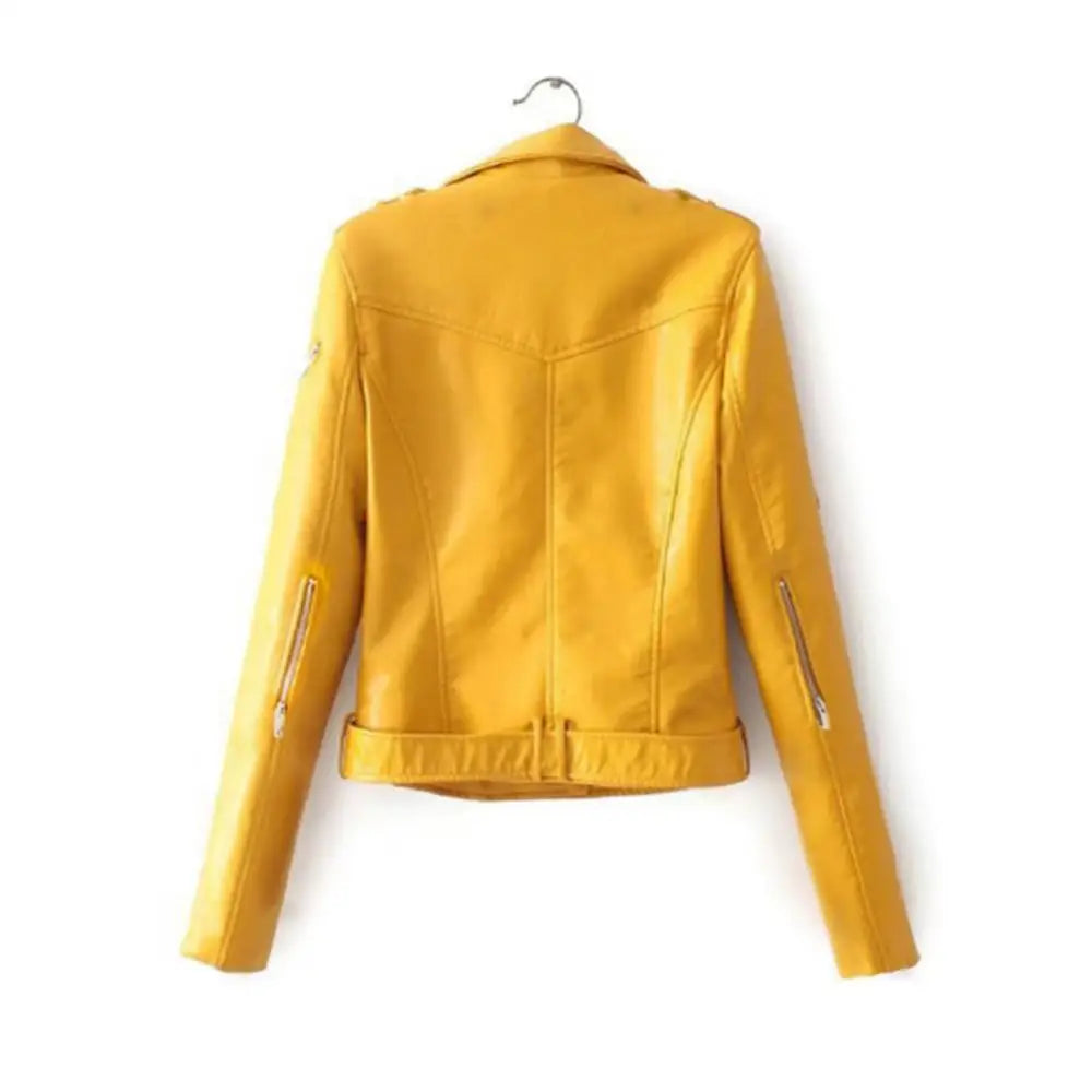 Plus Size Short Zipper PU Leather Jacket – Women’s Autumn Slim Fit Faux Leather Coat
