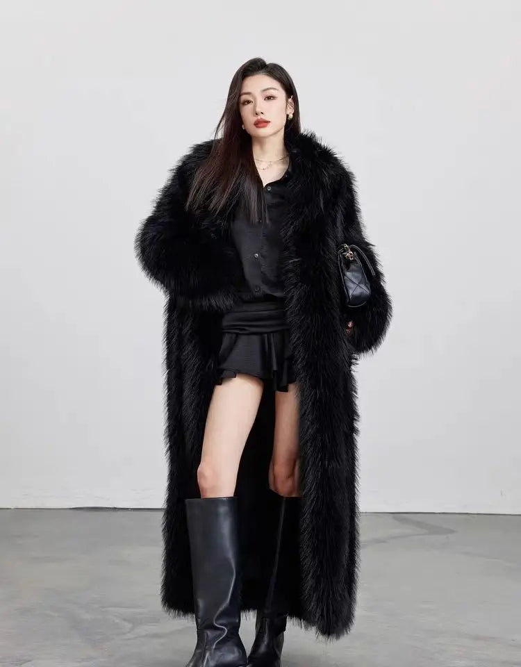 Black Faux Fur Winter Coat