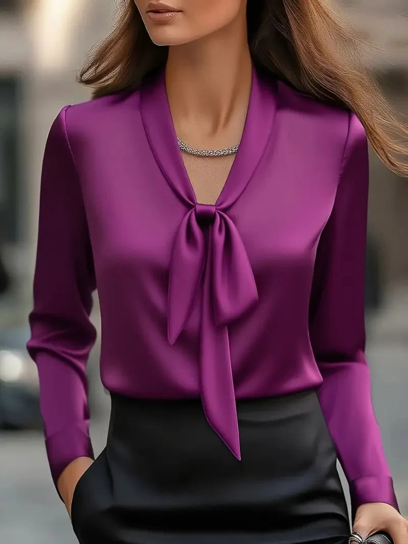 Elegant Satin Bow Blouse