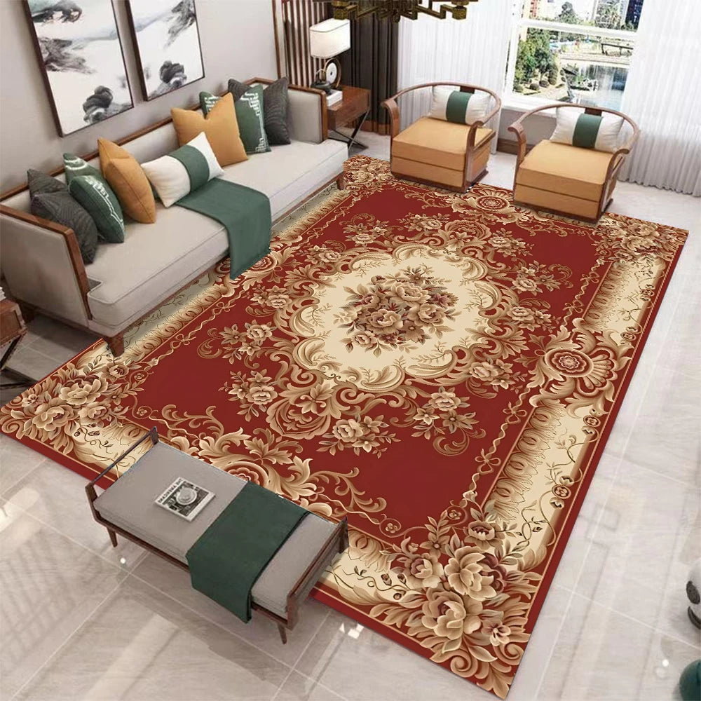 European Luxury Red Washable Rug