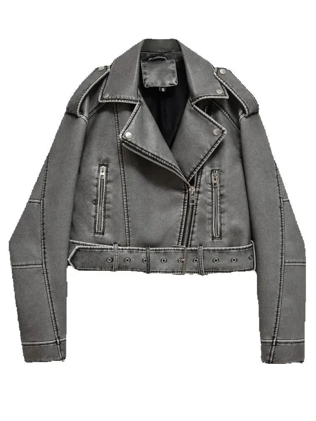 Luxury Gray Faux Leather Biker