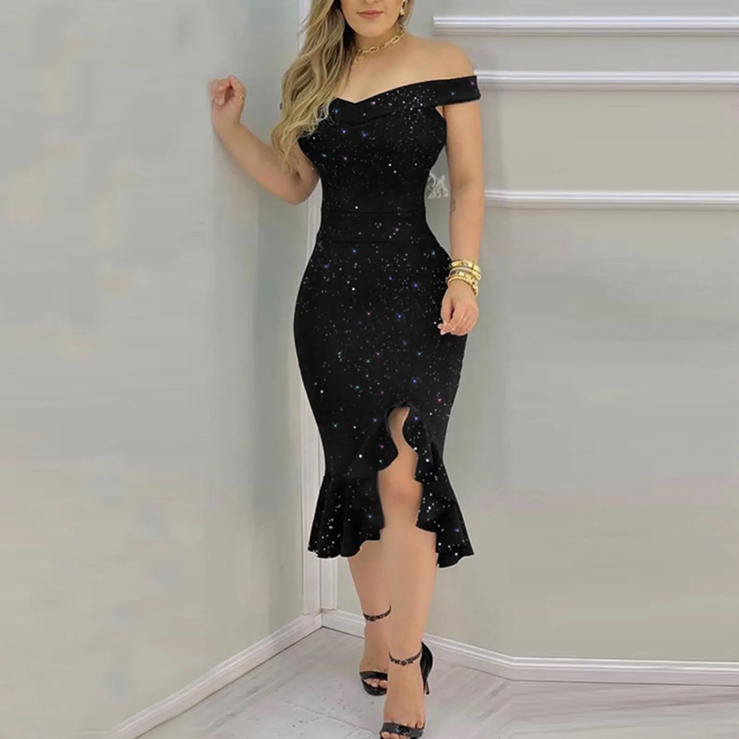 Off-Shoulder Sequin Party Dress