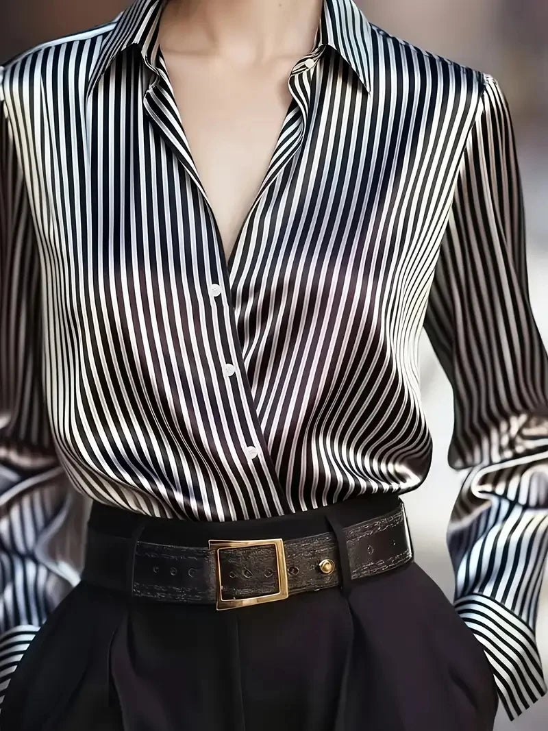 Satin Striped Silk Blouse