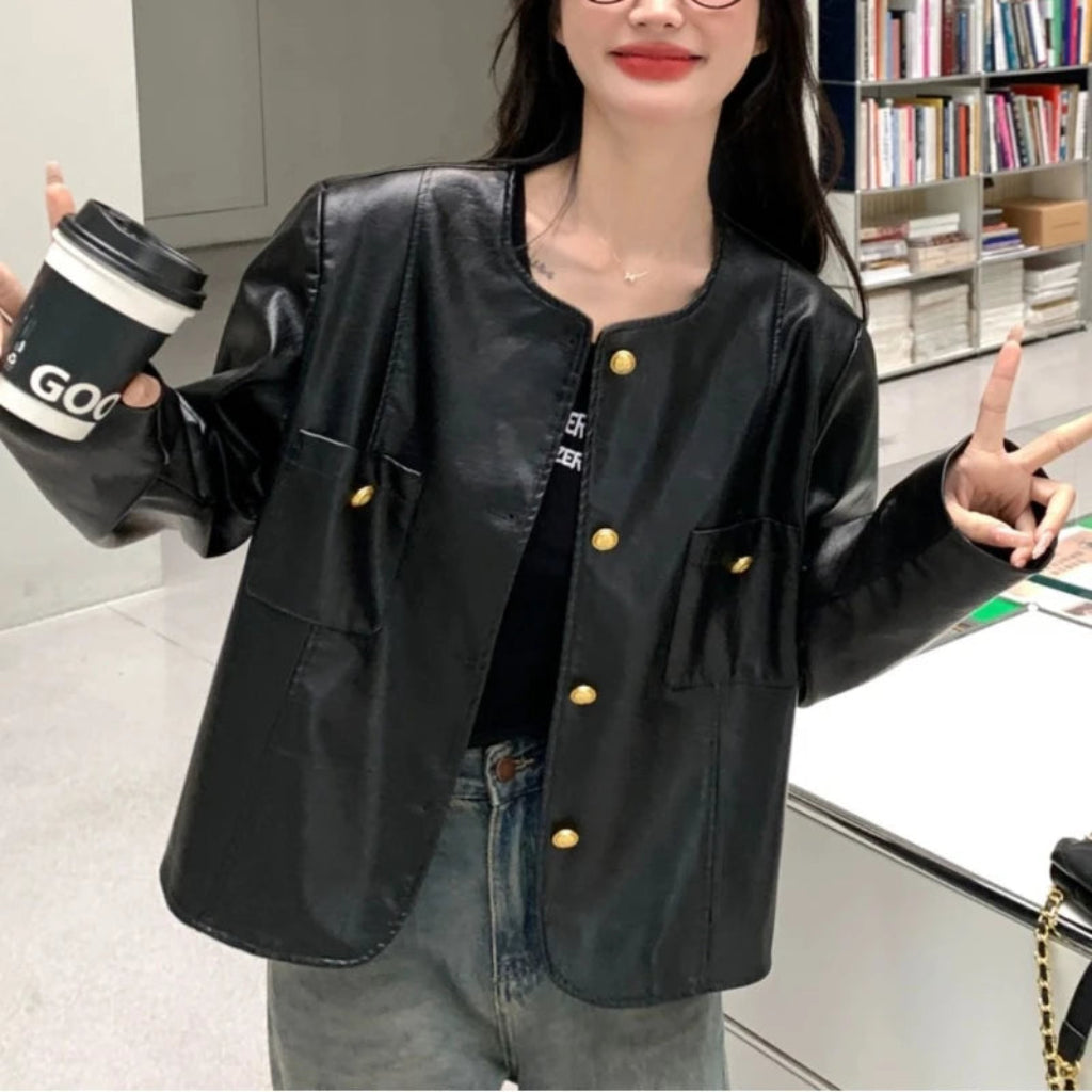 Trendy Black Leather Outerwear