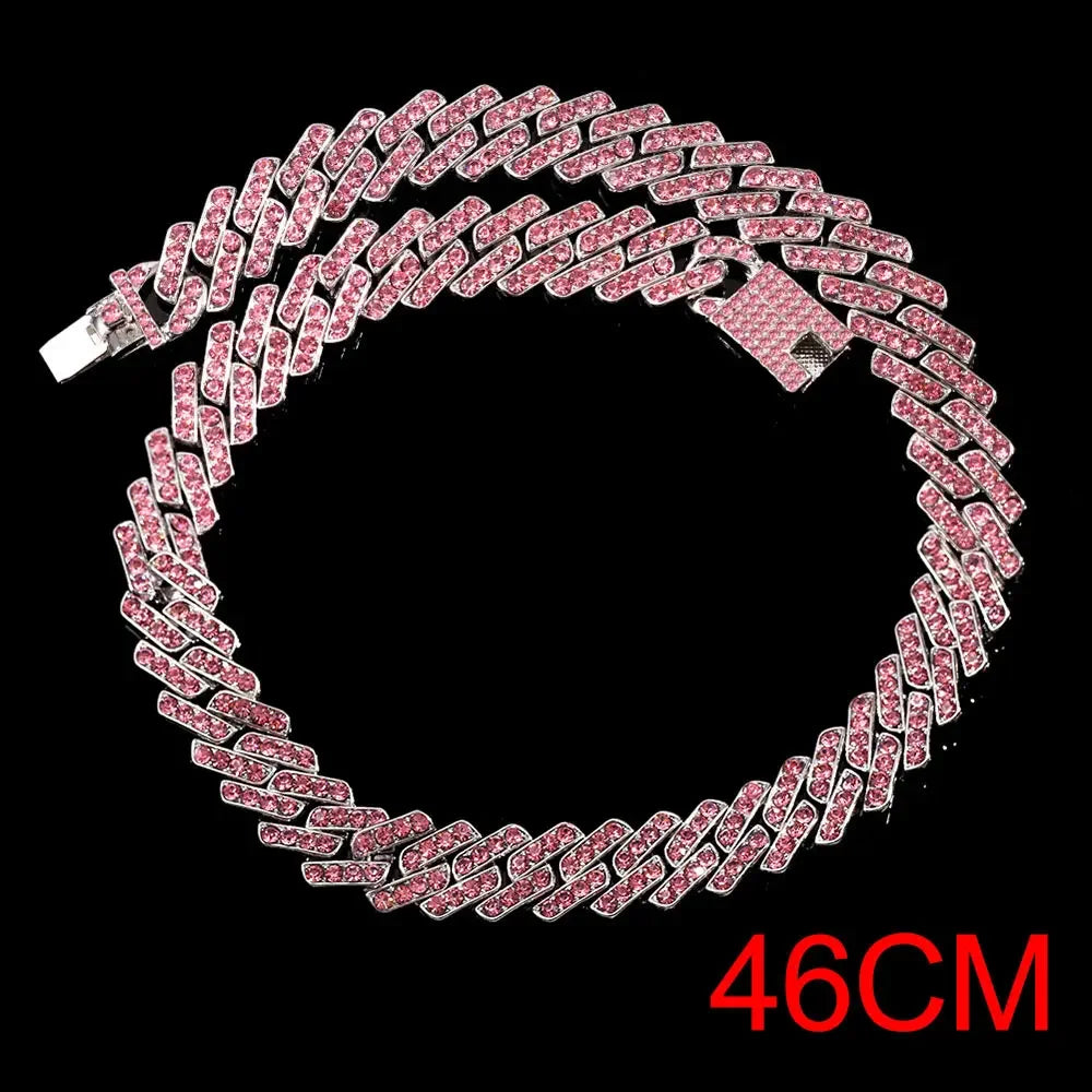 15mm Cuban Link Chain Necklace – Fashion Hip Hop Bling Iced Out Rhinestone Rapper Collar for Women & Men