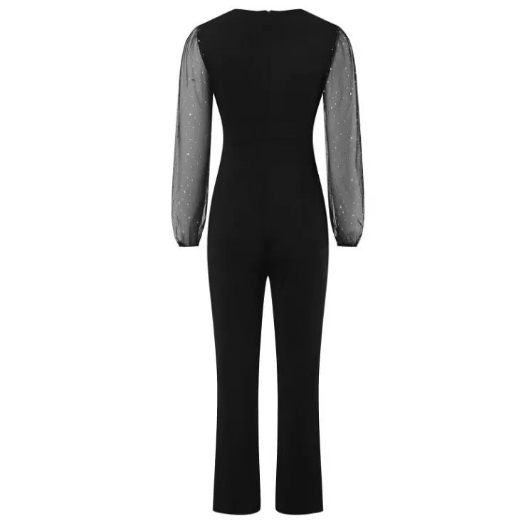 V-Neck Rhinestone Women’s Jumpsuit