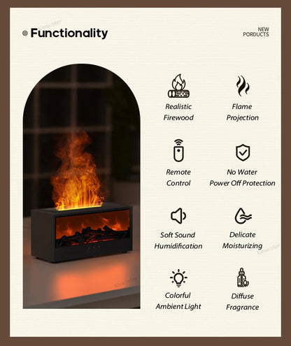 150ml Simulated Fireplace Aroma Diffuser – Ultrasonic Humidifier with Remote