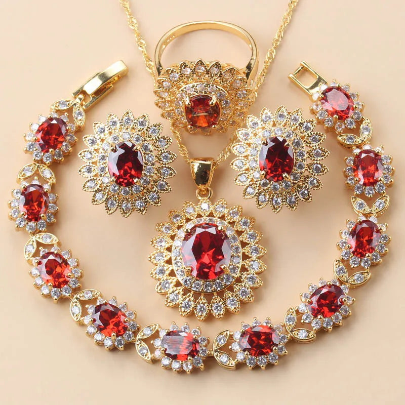 18K Gold Sunflower Bridal Jewelry Set