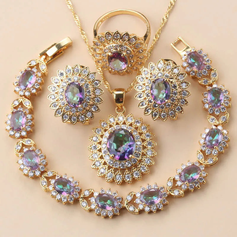 18K Gold Sunflower Bridal Jewelry Set 