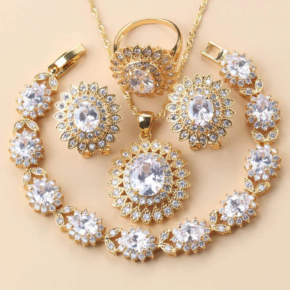 18K Gold Sunflower Bridal Jewelry Set
