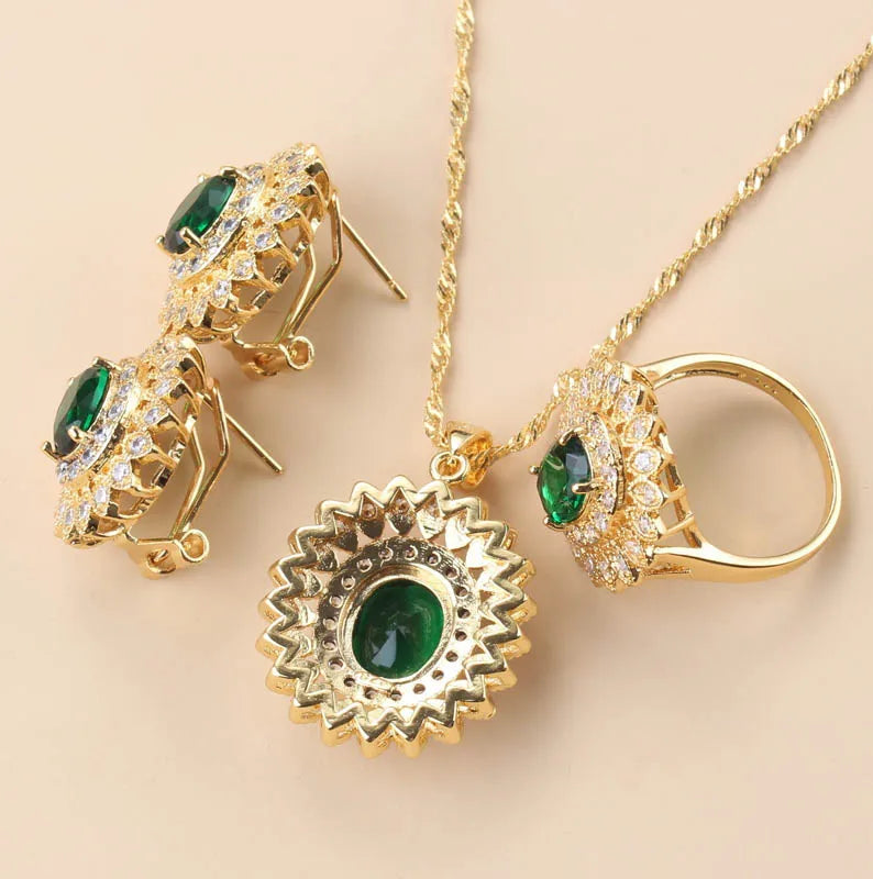 18K Gold Sunflower Bridal Jewelry Set
