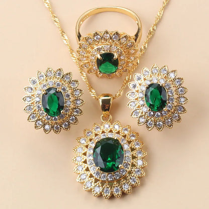 18K Gold Sunflower Bridal Jewelry Set