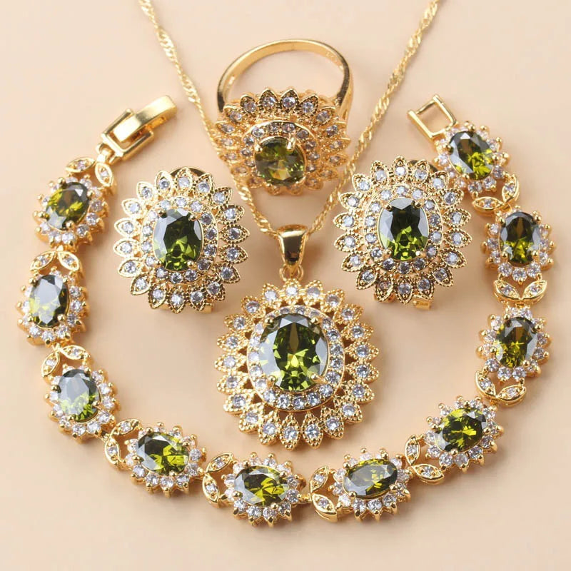 18K Gold Sunflower Bridal Jewelry Set