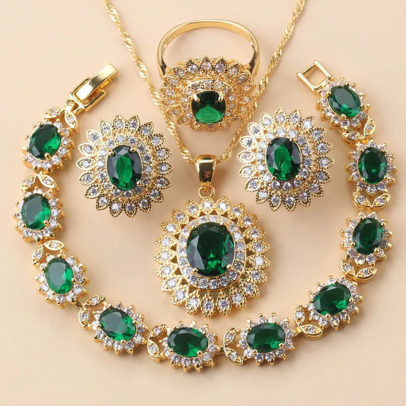 18K Gold Sunflower Bridal Jewelry Set