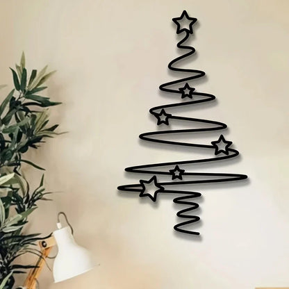 1pc Black Metal Christmas Tree Wall Art with Stars