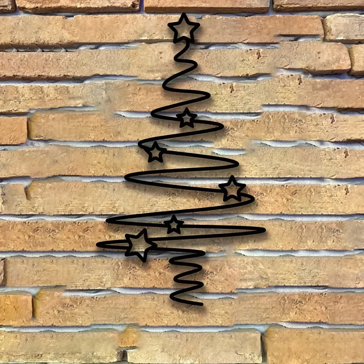 1pc Black Metal Christmas Tree Wall Art with Stars