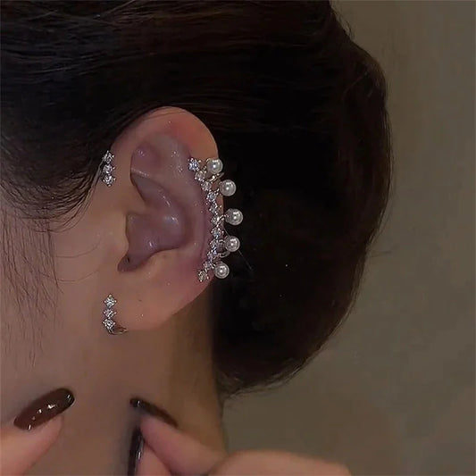 Silver Color Pearl Ear Cuff 