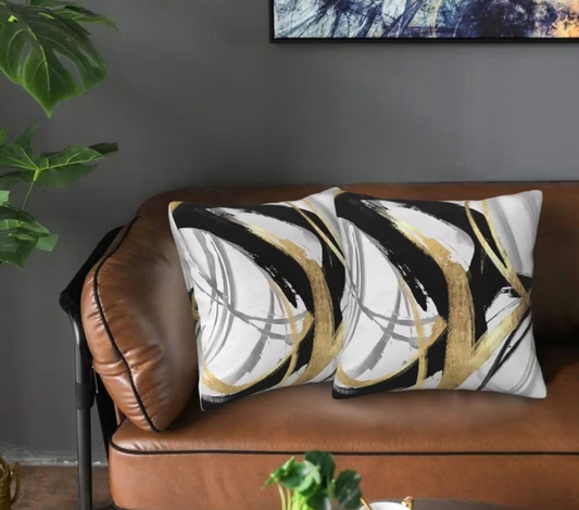 Abstract Gold & Black Marble Pillow Cover Set -18x18 Modern Luxe Accent Cushions (Set of 2 No Inserts)