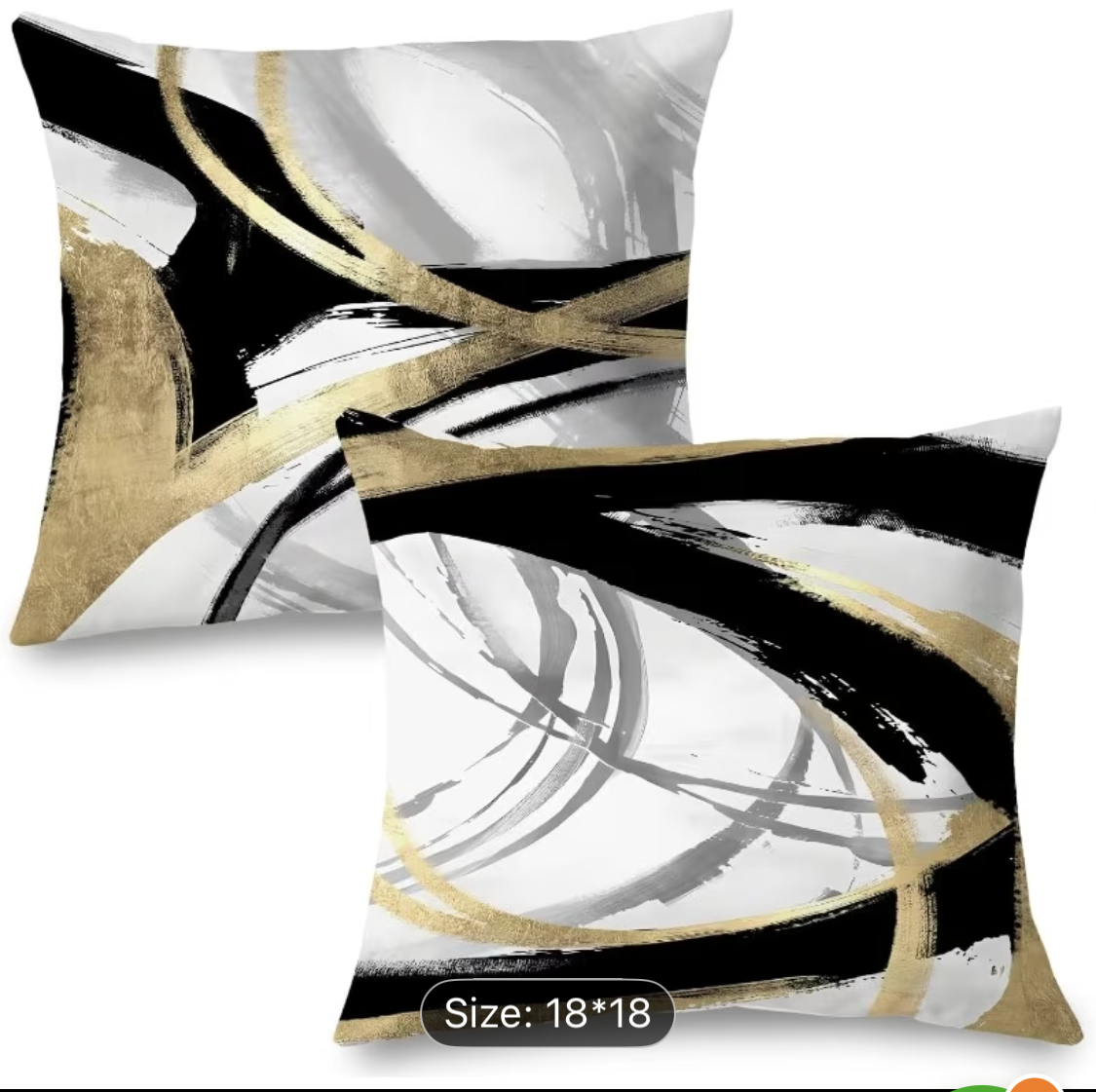 Abstract Gold & Black Marble Pillow Cover Set -18x18 Modern Luxe Accent Cushions (Set of 2 No Inserts)
