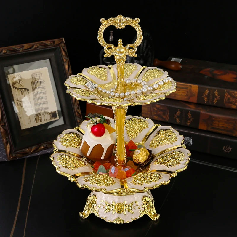 European Metal Double Tray with Base - Decorative Snack & Dessert Stand