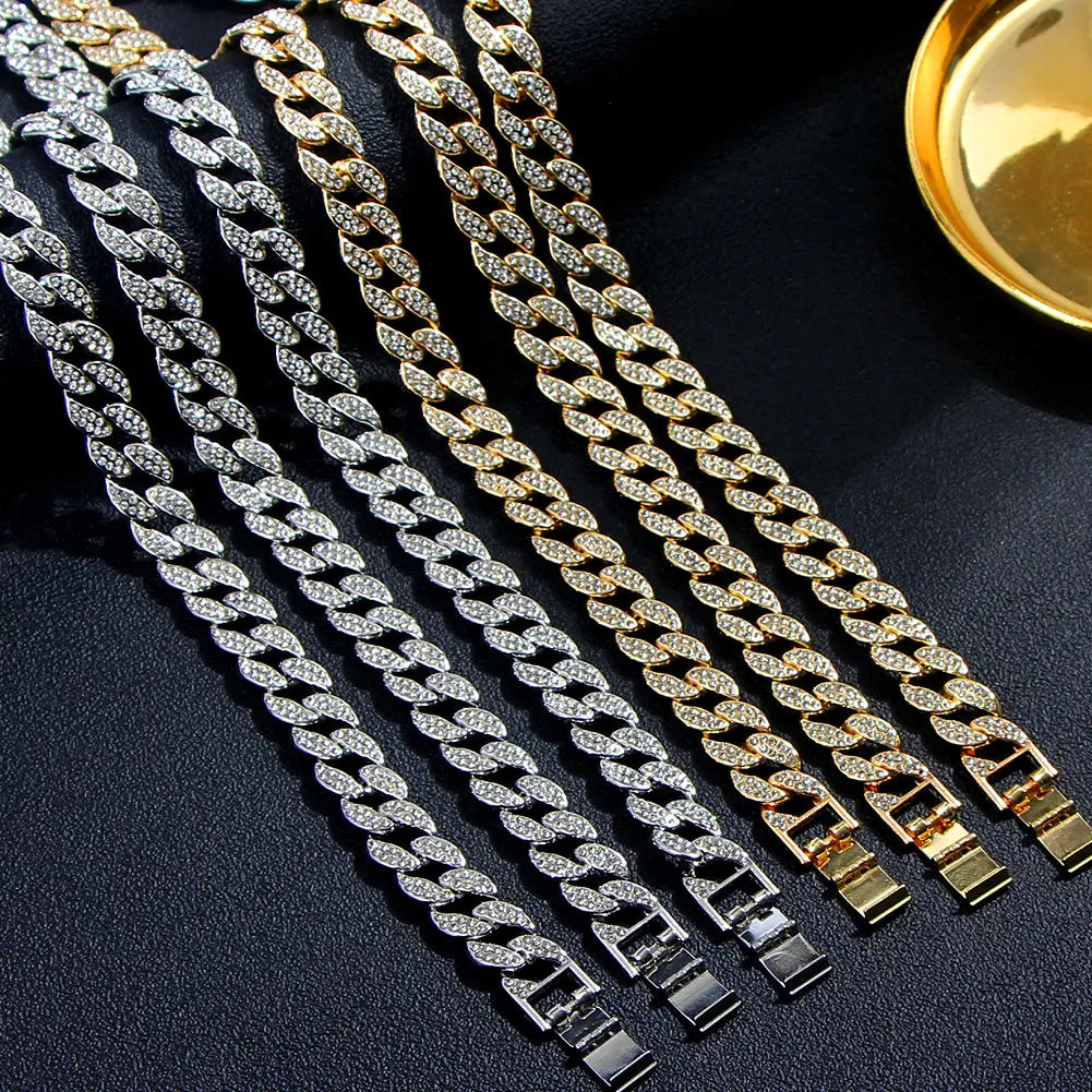 15mm Cuban Link Chain Necklace – Fashion Hip Hop Bling Iced Out Rhinestone Rapper Collar for Women & Men
