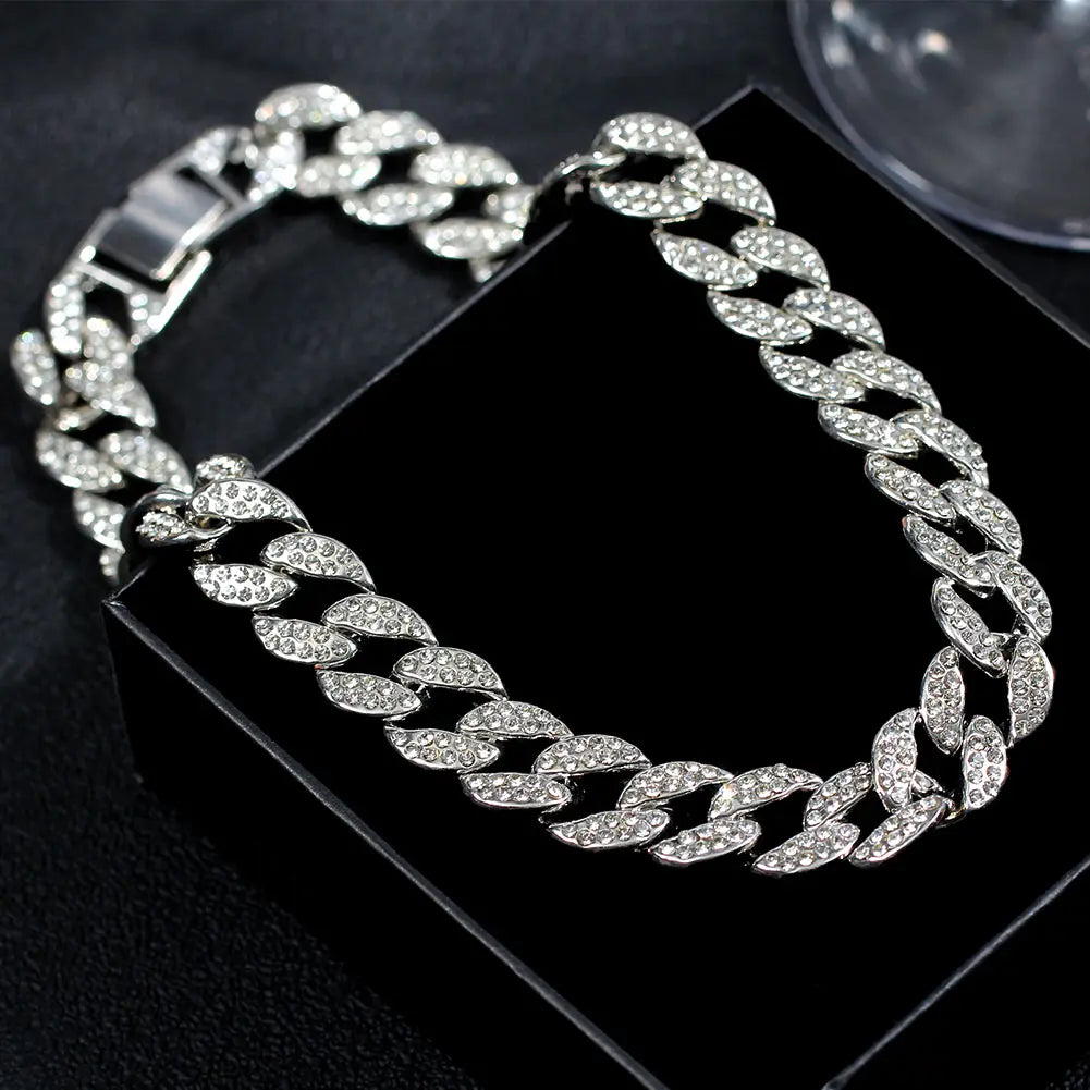 15mm Cuban Link Chain Necklace – Fashion Hip Hop Bling Iced Out Rhinestone Rapper Collar for Women & Men