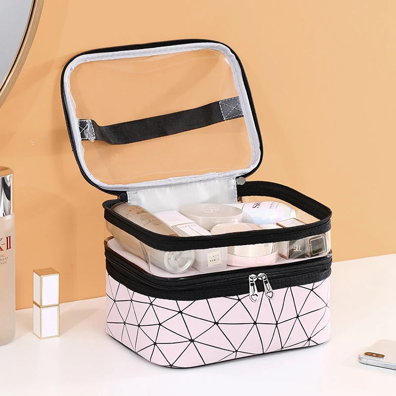 Multifunction Double-Layer Transparent Cosmetic Bag – Large Capacity Travel Makeup Organizer