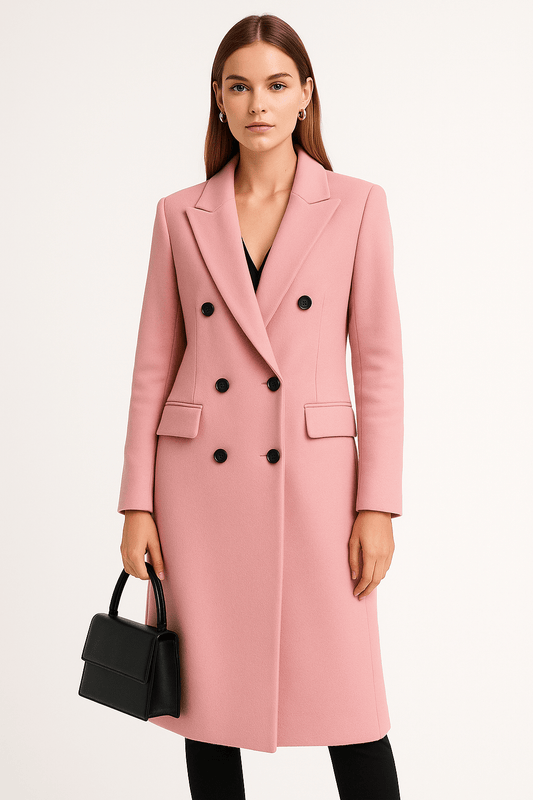 Elegant Wool - Blend Overcoat Double - Breasted Trench Coat with Pockets l F.A Mirage