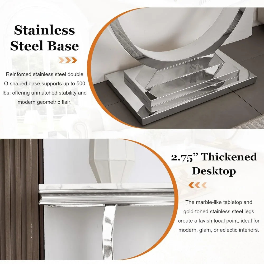 Modern Faux Marble Console Table with Silver Metal Frame