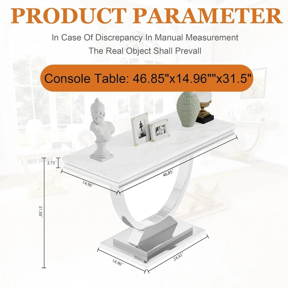 Modern Faux Marble Console Table with Silver Metal Frame