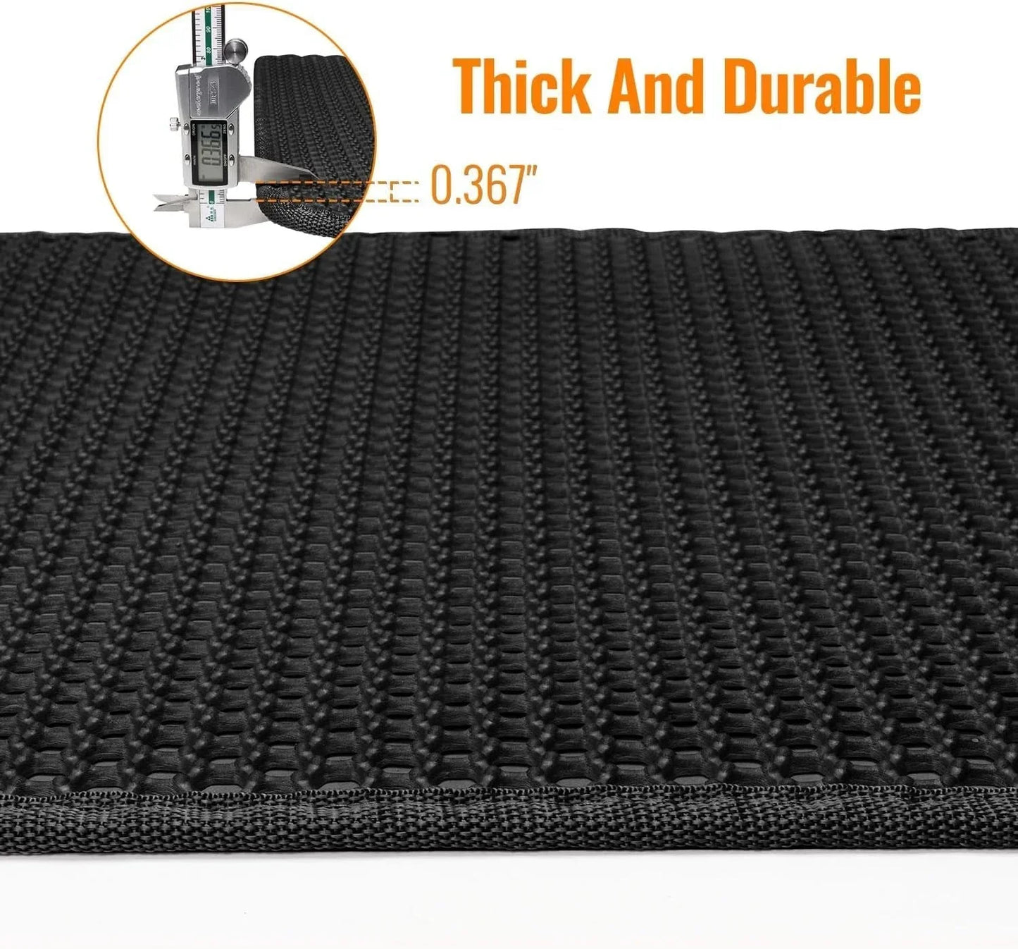 Black cat litter mat with textured surface, 0.367 inch thick, durable design