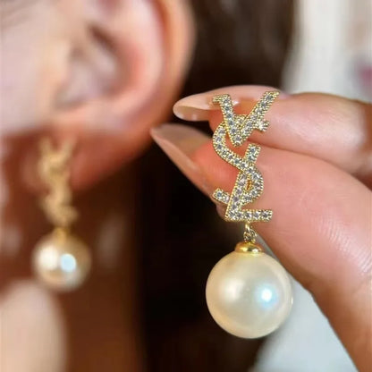 Pearl Bow Drop Earrings 14K Gold-Plated