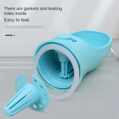Light blue portable dog water bottle with detachable filter and built-in drinking bowl