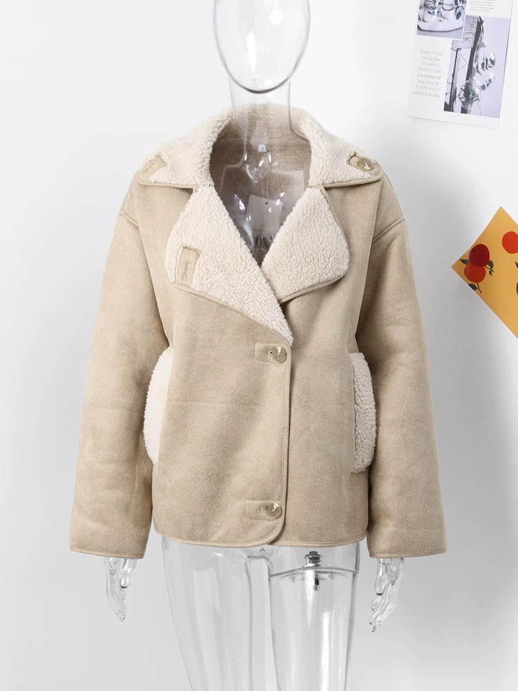 Double Sided Fur One Jacket Cotton Clothes Lamb Wool Coat Leather Jackets Women's Warm Loose Thick Lapel Fashion Casual Overcoat